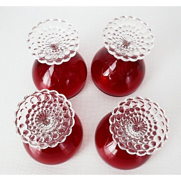 4 Royal Ruby Boopie Glasses Glass Stemware 1950's Vintage Anchor Hocking - Picture 5 of 5